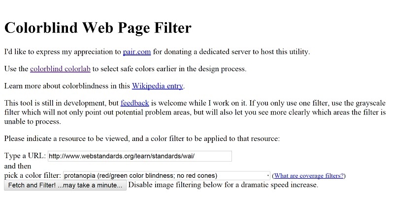 Color Blind Web Page Filter