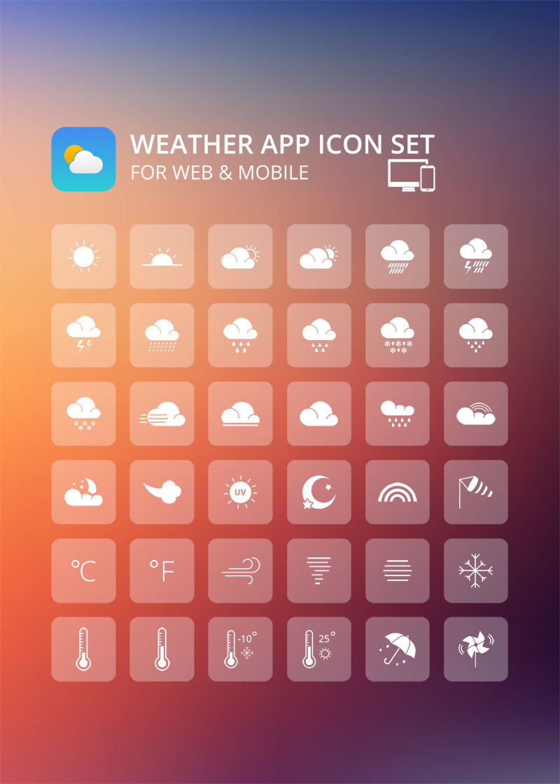 Freebie: Weather App Icon Set For Mobile and Web