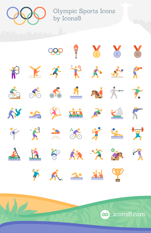 Freebie: Olympics Sports Icon Set (45 Icons, EPS, PDF, PNG, SVG)