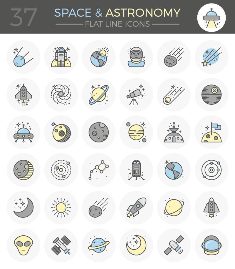 Freebies: Futuristic Space and Astronomy Flat Line Icon Set