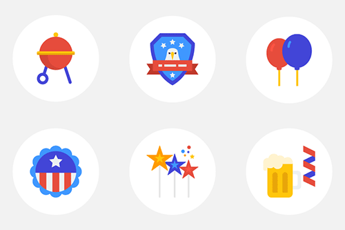 Free Flat Icon Set: 🇺🇸 Happy 4th Of July (20 Icons, PNG, EPS, AI, SVG)