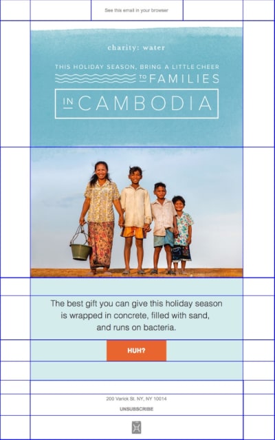 Email design by Charity: Water divided into a grid.