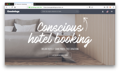 Goodwings is a conscous hotel booking site that gives half of their commission to charity.