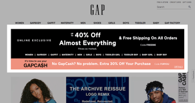 Gap desktop pop-up ad