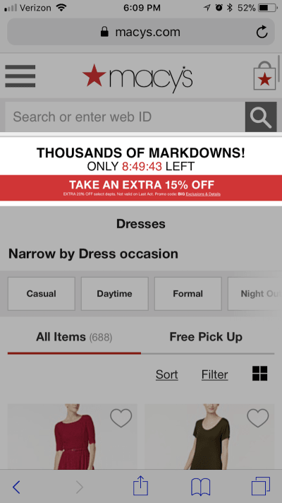 Macy’s inserts desktop pop-up into mobile on-page content
