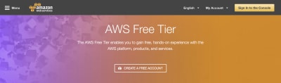 The Amazon Web Services sign up page, which includes a generous free tier, enabling our project to be entirely free.