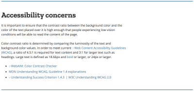 A screenshot of the Accessibility Concerns section