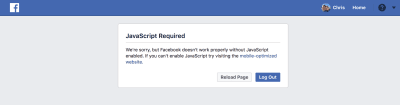 Facebook says JavaScript is required to proceed, or we can click the link to the mobile site.