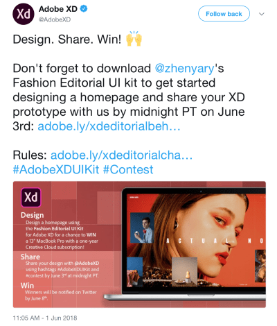 In Adobe XD’s promotional campaign on Twitter, designers share their work with Adobe XD using the hash tag #AdobeXDUIKit.