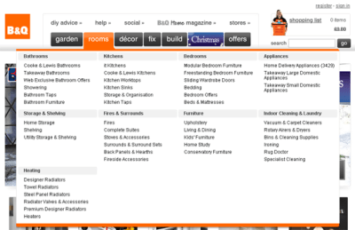 Example of a menu from B&Q