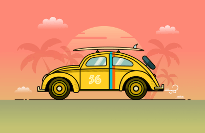 The completed Volkswagen Beetle illustration.
