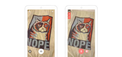 The mobile browser directly opens the capture mechanism: on the left, the camera, on the right, the video recorder.