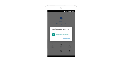 Dropbox has another example of fingerprint authentication.