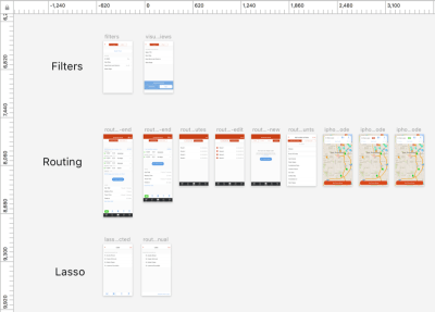 Screenshot of organizing a design file in the program Sketch.