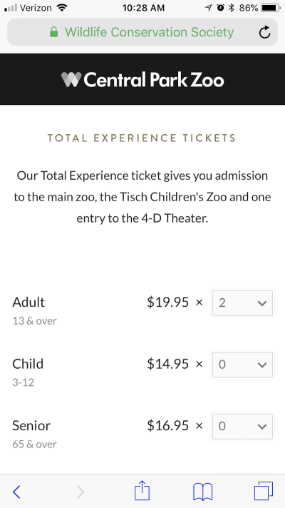 Central Park Zoo tickets