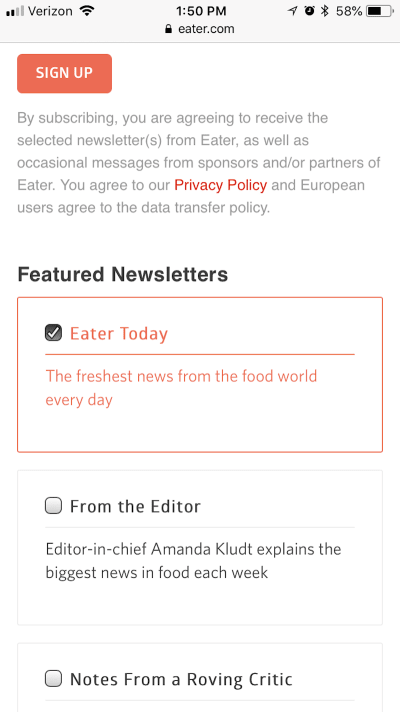 Eater auto signup