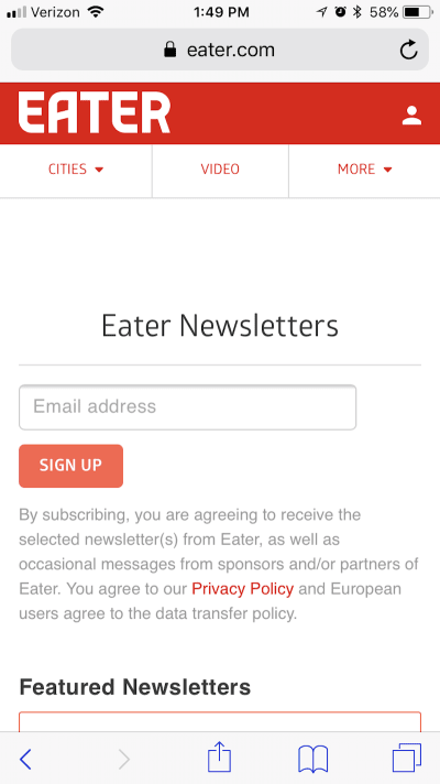Eater subscription form