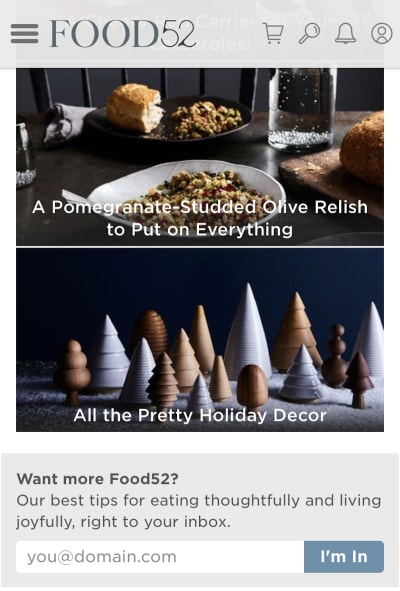 Food52’s festive home page design