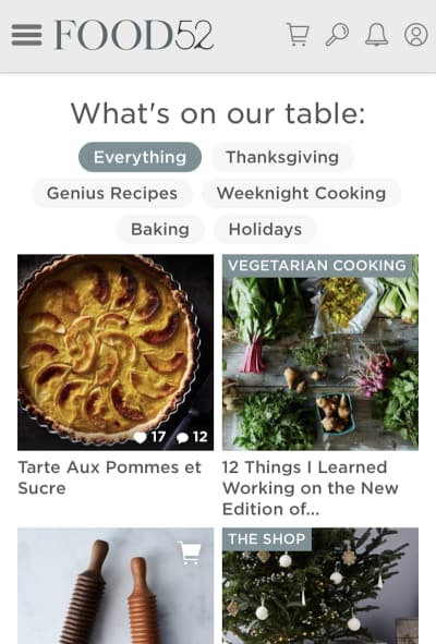 Thanksgiving categories on Food52