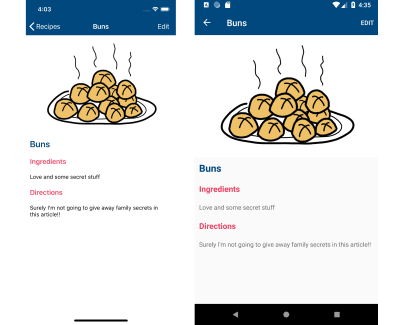 Screenshot of recipe detail screen on iOS and Android