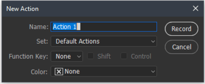New Action window displayed with text highlighted