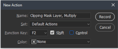 Custom name added and function key assigned in New Action box