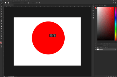 Red circle displaying the brush size increase via mouse drag