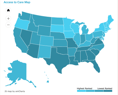 Access to Care Map, from Mental Health America