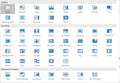 Microsoft PowerPoint contains 48 (!) animated slide transition options