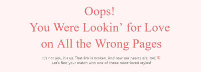 Light pink background with dark pink text saying Oops! You were lookin' for love on all the wrong pages