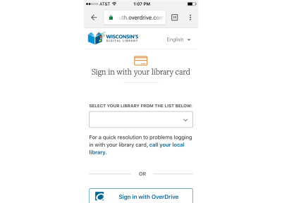 A screenshot of signing into Wisconsin’s digital library