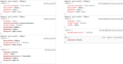 Before and after screenshot of how the generic first CSS approach affects chrome dev tools style panel.