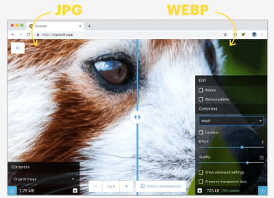 Comparison of the quality of JPG and WebP images