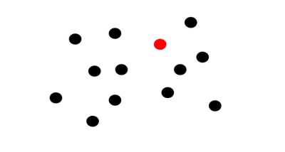 An image of thirteen black circles with one of them shown in red