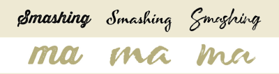 The word “Smashing” typeset in three different fonts that have three different textured looks: a paper texture look, rough edges, and brush strokes.