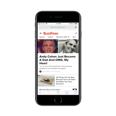BuzzFeed mobile navigation