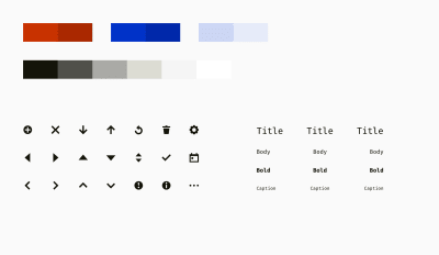 An example of a color palette, icons, and font styles sufficient for a table