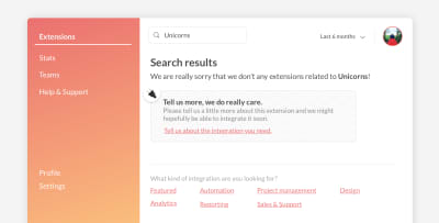 Generic dead-end search results page with smart next steps