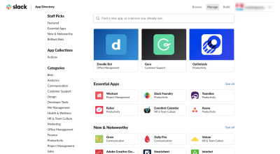 The front page of the Slack App Directory