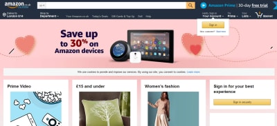 Screenshot of Amazon homepage