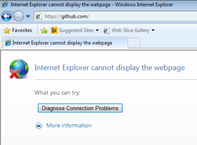 Screenshot: Internet Explorer cannot display the webpage