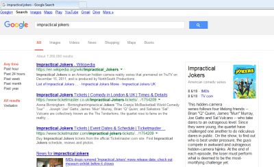 Screenshot of Google search results for Impractical Jokers