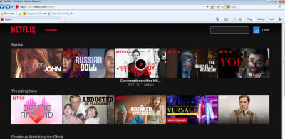 Screenshot of Netflix dashboard for logged in user