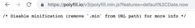 Screenshot of response from polyfill.io service for Chrome - no polyfill was required