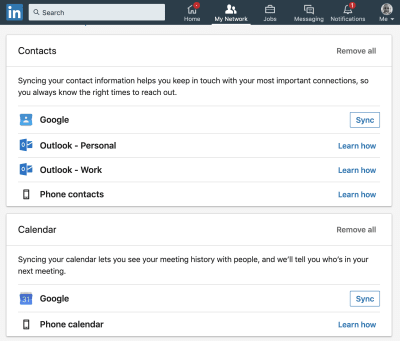 importing contacts feature on LinkedIn