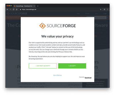 sourceforge privacy settings