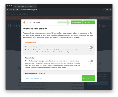 sourceforge privacy settings