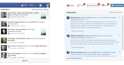 comparison of Facebook and Quora’s notifications