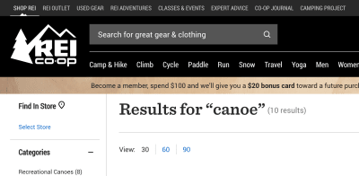 The search bar on the REI Co-op website