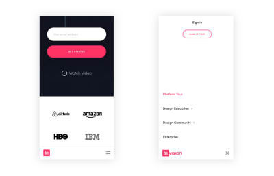 Invision website with a reimagined bottom navigation